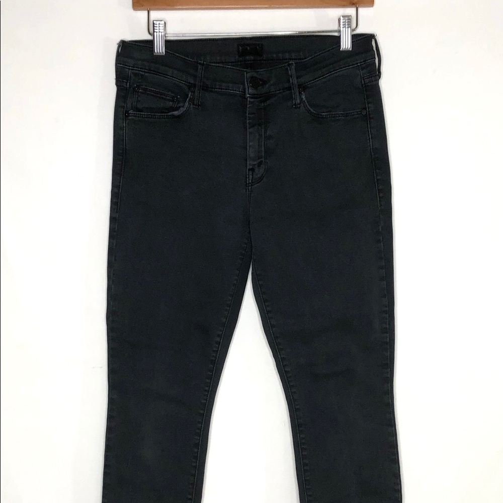 Mother Looker Ankle Fray Jeans Stretch Black